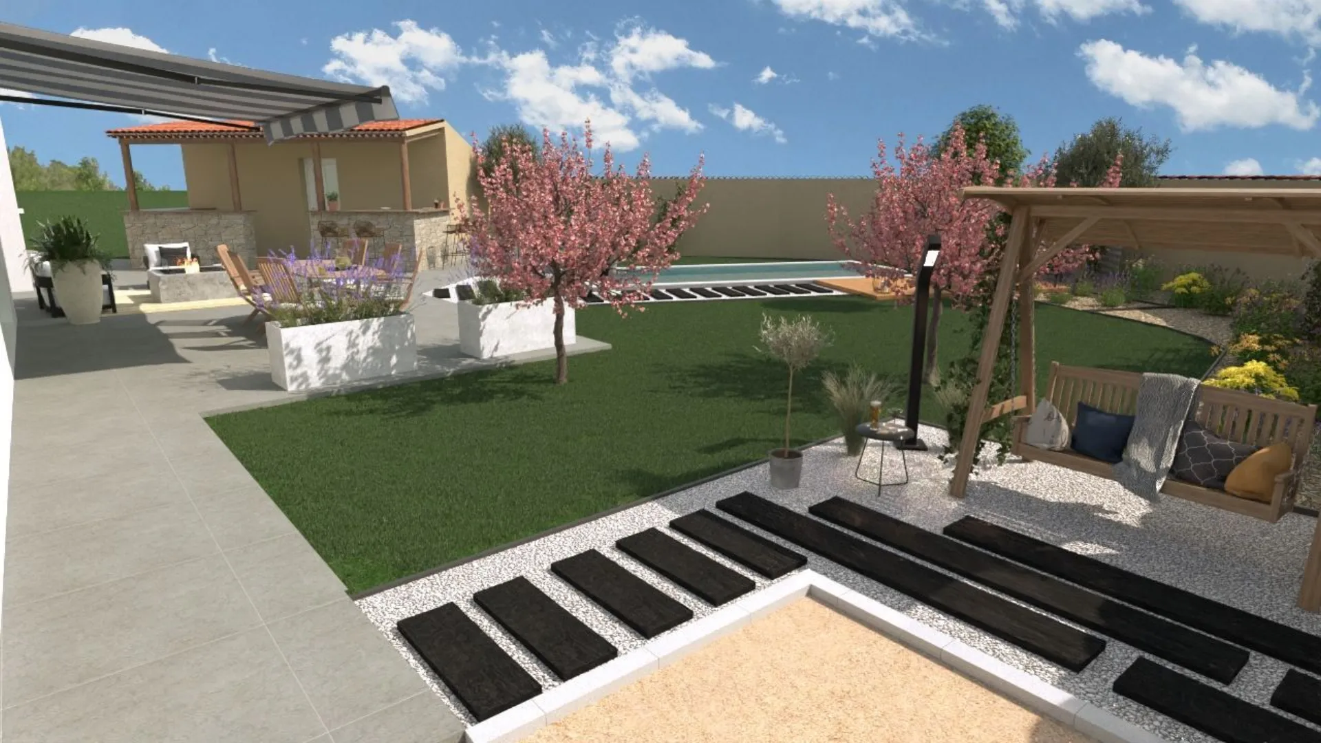 Projet de conception et de décoration d’un jardin avec piscine à Rognac (13)